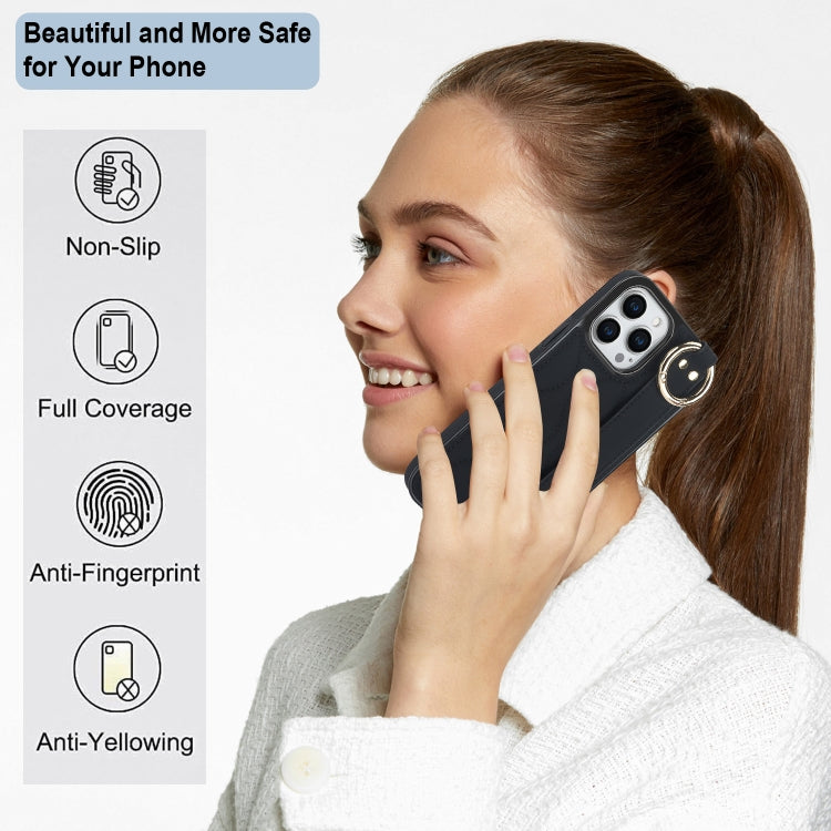 Non-slip Full Coverage Ring PU Phone Case with Wristband, For iPhone 13 Pro, For iPhone 13, For iPhone 13 mini