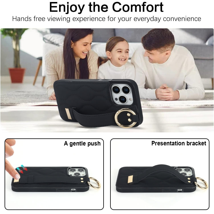 Non-slip Full Coverage Ring PU Phone Case with Wristband, For iPhone 13 Pro, For iPhone 13, For iPhone 13 mini