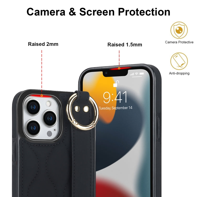 Non-slip Full Coverage Ring PU Phone Case with Wristband, For iPhone 13 Pro, For iPhone 13, For iPhone 13 mini