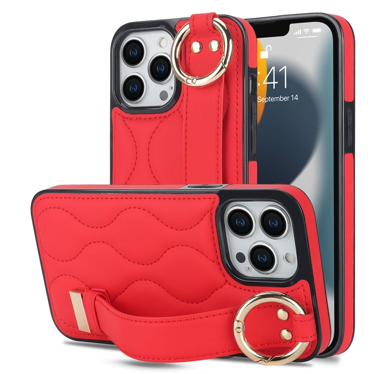 Non-slip Full Coverage Ring PU Phone Case with Wristband, For iPhone 13 Pro, For iPhone 13, For iPhone 13 mini