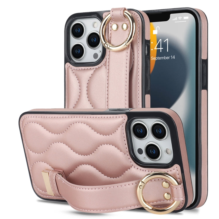 Non-slip Full Coverage Ring PU Phone Case with Wristband, For iPhone 13 Pro, For iPhone 13, For iPhone 13 mini