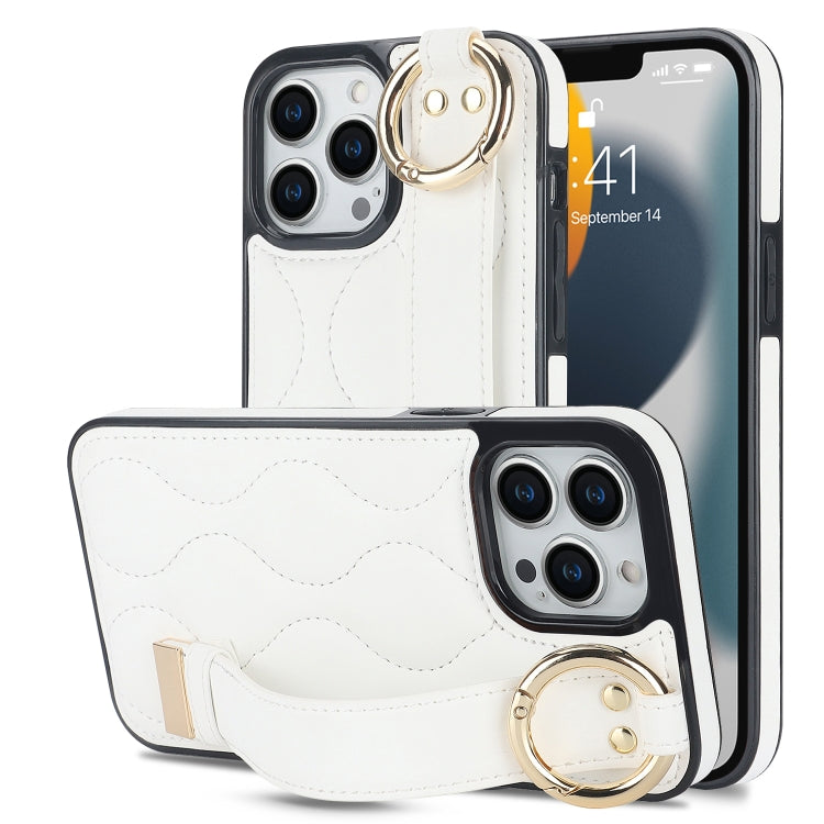 Non-slip Full Coverage Ring PU Phone Case with Wristband, For iPhone 13 Pro, For iPhone 13, For iPhone 13 mini