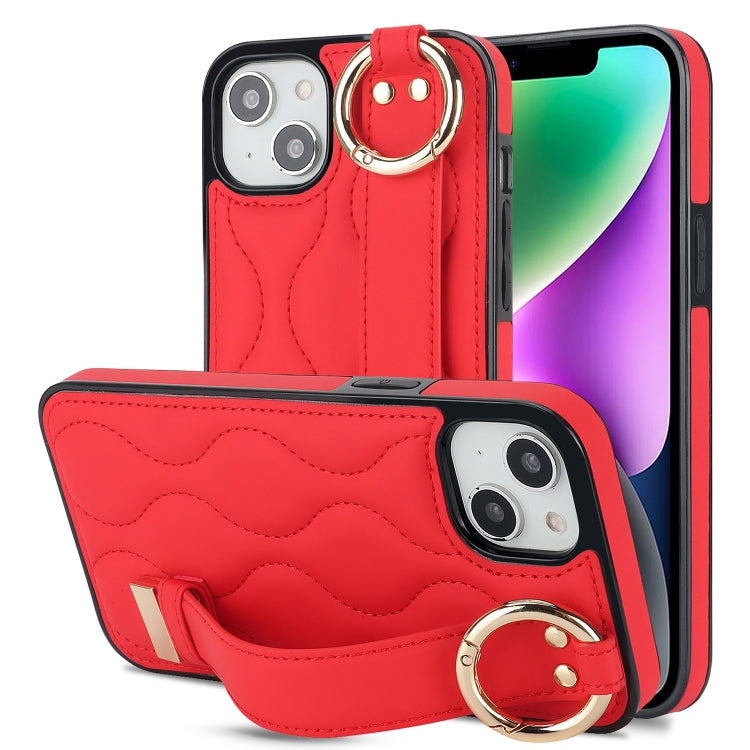 Non-slip Full Coverage Ring PU Phone Case with Wristband, For iPhone 13 Pro, For iPhone 13, For iPhone 13 mini