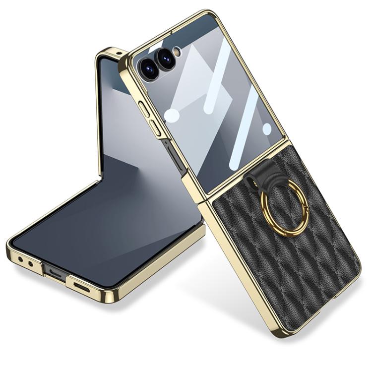 GKK Integrated Plating Diamond Texture PU Phone Case with Ring