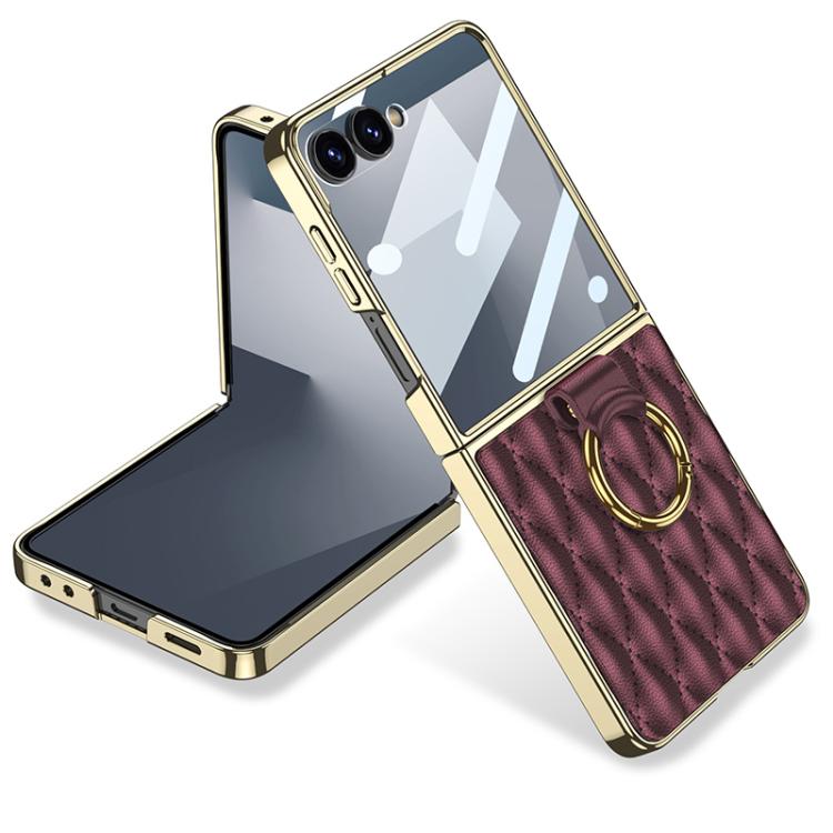 GKK Integrated Plating Diamond Texture PU Phone Case with Ring