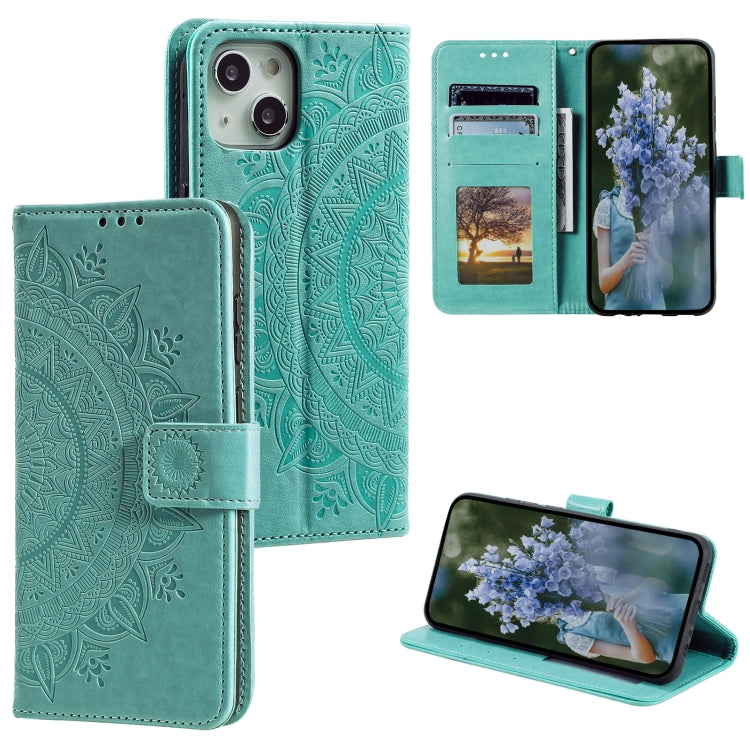 Totem Flower Embossed Leather Phone Case, For iPhone 15 Plus, For iPhone 15