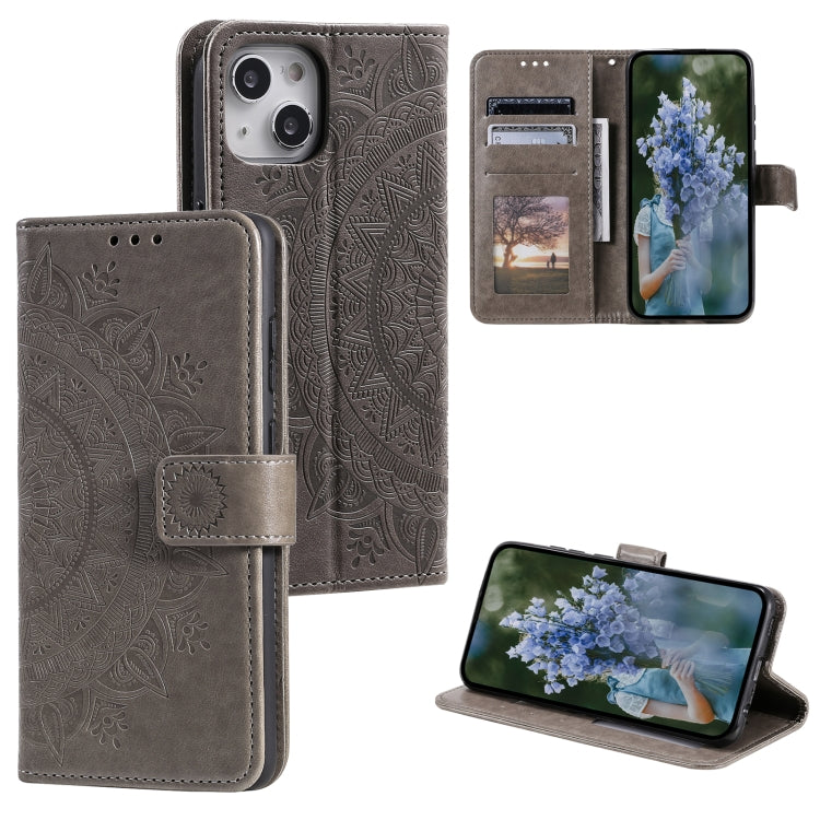Totem Flower Embossed Leather Phone Case, For iPhone 15 Plus, For iPhone 15