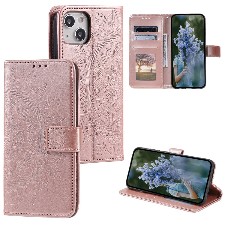 Totem Flower Embossed Leather Phone Case, For iPhone 15 Plus, For iPhone 15