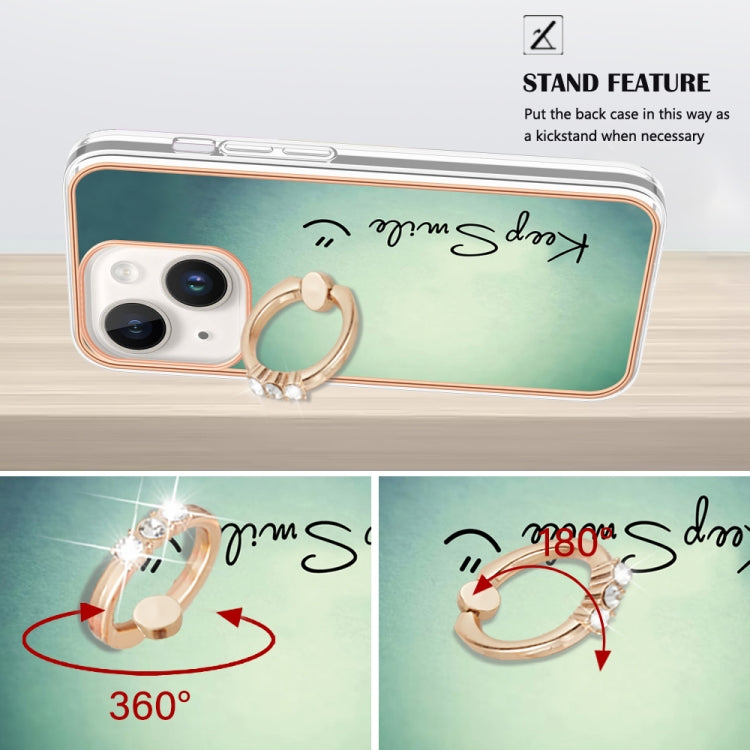 Electroplating Dual-side IMD Phone Case with Ring Holder, For iPhone 15 Plus, For iPhone 15, For iPhone 14 Plus