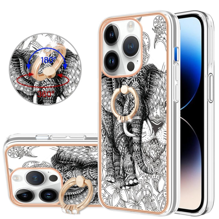 Electroplating Dual-side IMD Phone Case with Ring Holder, For iPhone 14, For iPhone 14 Pro, For iPhone 14 Pro Max