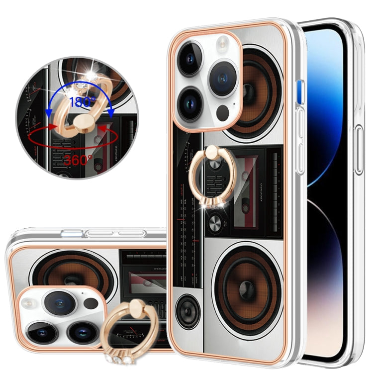 Electroplating Dual-side IMD Phone Case with Ring Holder, For iPhone 14, For iPhone 14 Pro, For iPhone 14 Pro Max