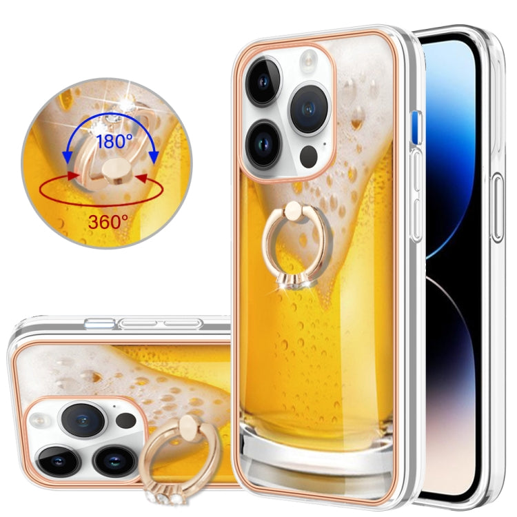 Electroplating Dual-side IMD Phone Case with Ring Holder, For iPhone 14, For iPhone 14 Pro, For iPhone 14 Pro Max