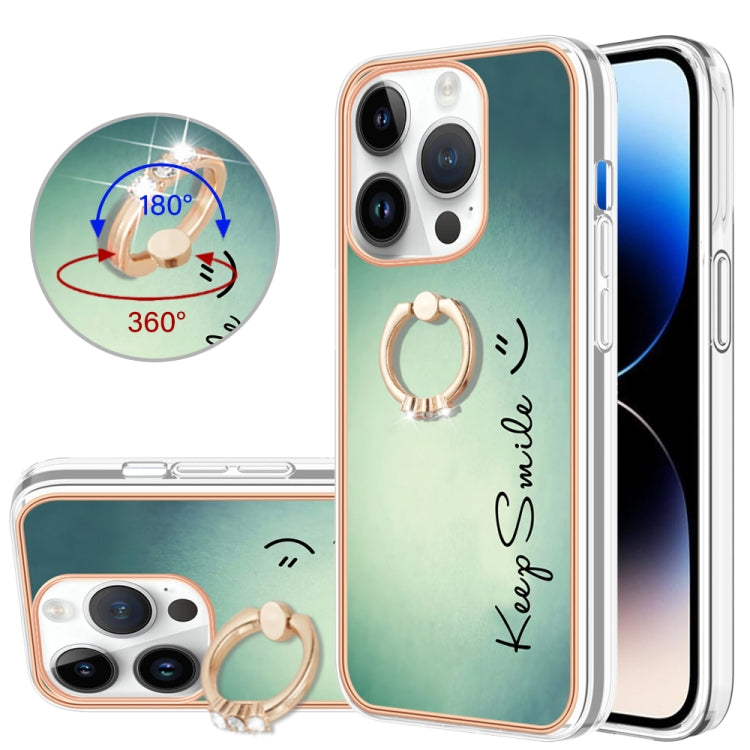 Electroplating Dual-side IMD Phone Case with Ring Holder, For iPhone 14, For iPhone 14 Pro, For iPhone 14 Pro Max