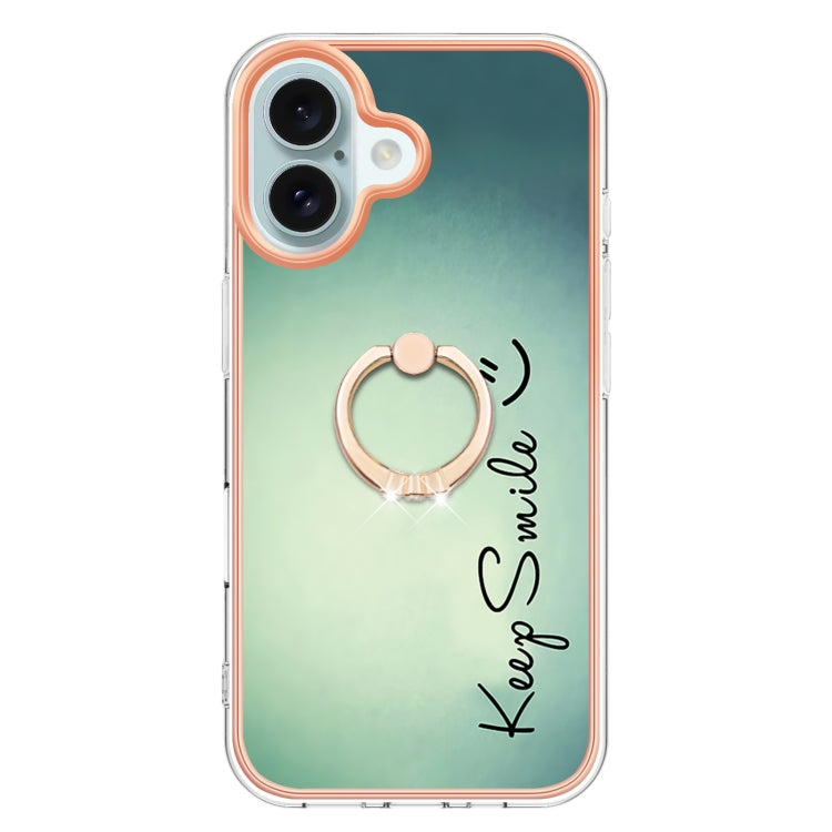 Electroplating Dual-side IMD Phone Case with Ring Holder, For iPhone 16, For iPhone 15 Pro Max, For iPhone 15 Pro