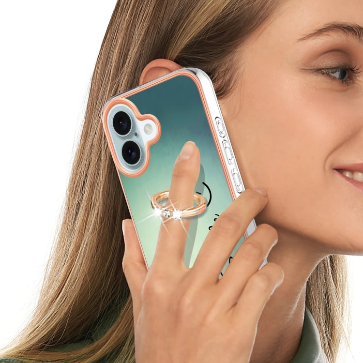 Electroplating Dual-side IMD Phone Case with Ring Holder, For iPhone 16, For iPhone 15 Pro Max, For iPhone 15 Pro