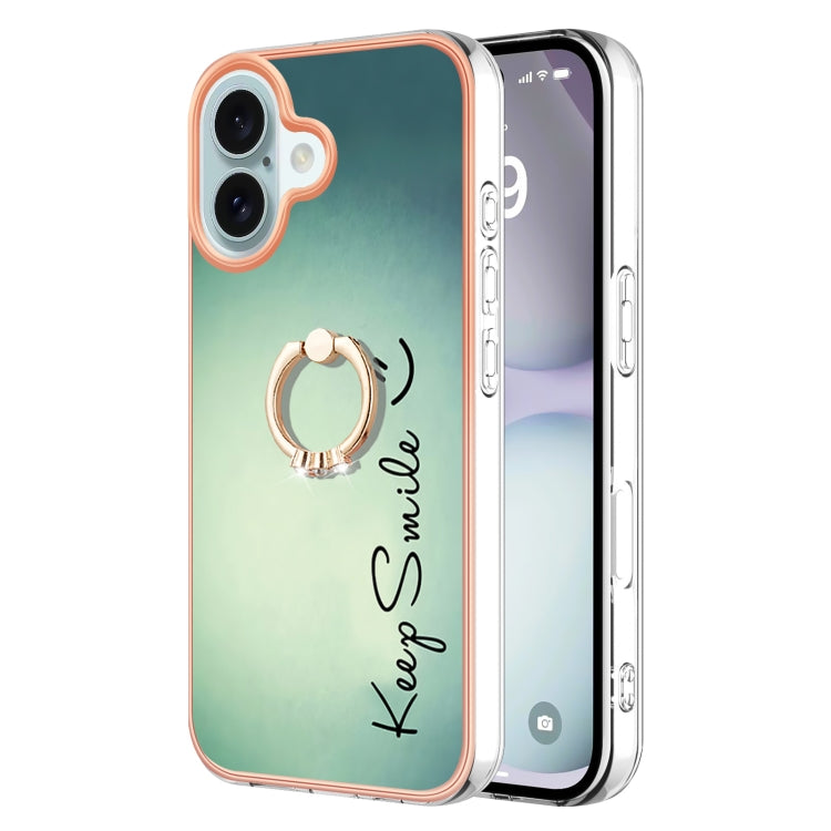 Electroplating Dual-side IMD Phone Case with Ring Holder, For iPhone 16, For iPhone 15 Pro Max, For iPhone 15 Pro