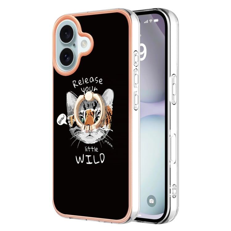 Electroplating Dual-side IMD Phone Case with Ring Holder, For iPhone 16, For iPhone 15 Pro Max, For iPhone 15 Pro