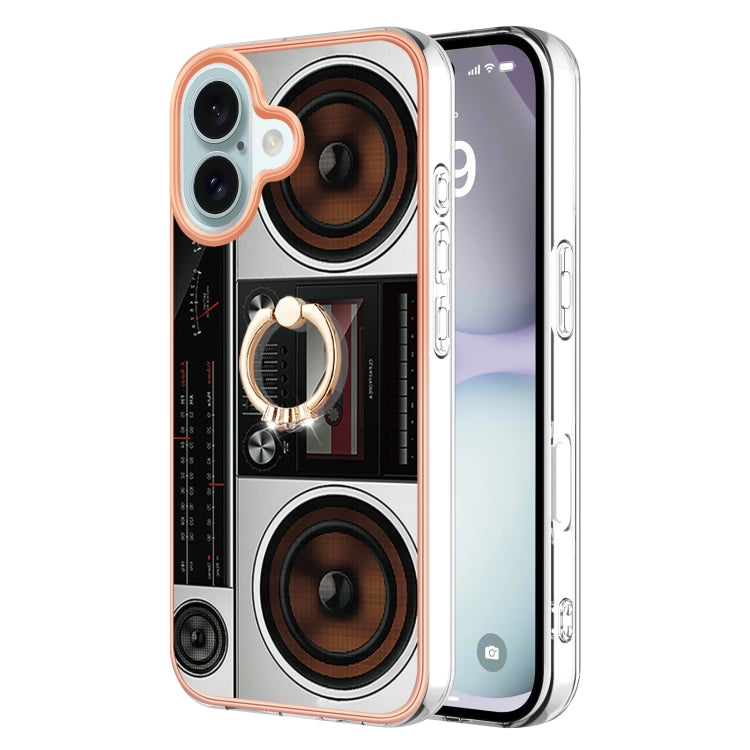 Electroplating Dual-side IMD Phone Case with Ring Holder, For iPhone 16, For iPhone 15 Pro Max, For iPhone 15 Pro