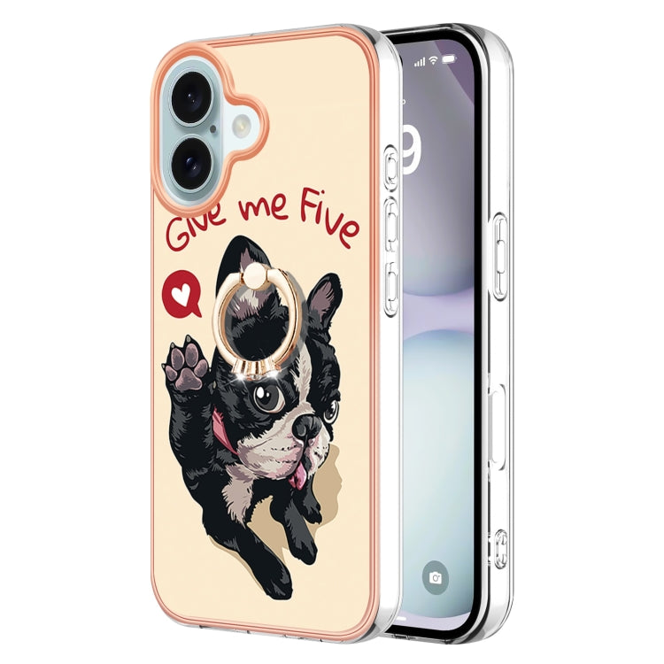Electroplating Dual-side IMD Phone Case with Ring Holder, For iPhone 16, For iPhone 15 Pro Max, For iPhone 15 Pro