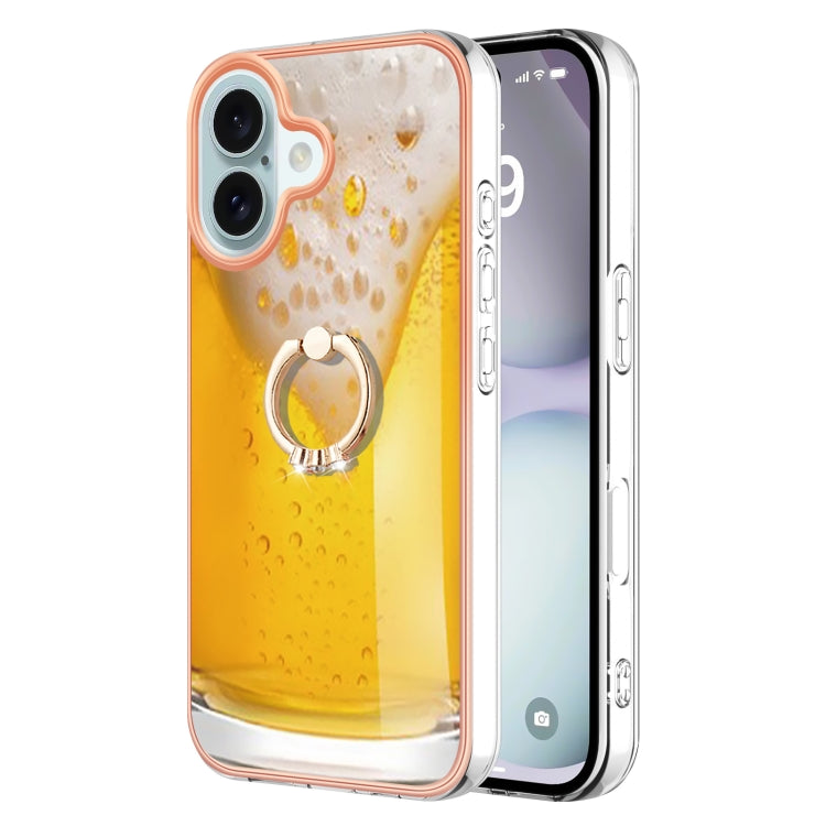 Electroplating Dual-side IMD Phone Case with Ring Holder, For iPhone 16, For iPhone 15 Pro Max, For iPhone 15 Pro