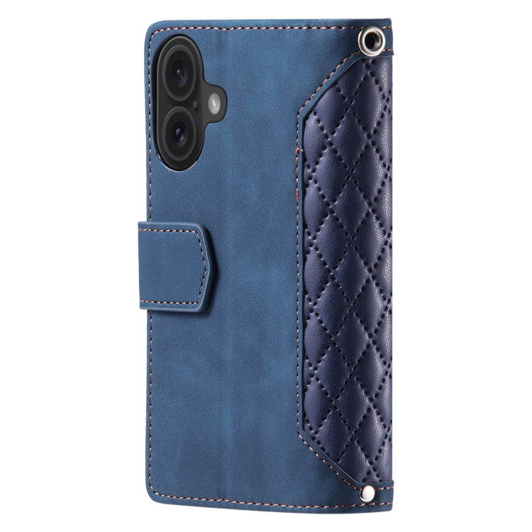 Grid Texture Zipper Leather Phone Case with Lanyard