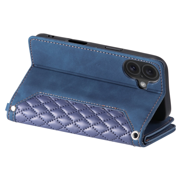 Grid Texture Zipper Leather Phone Case with Lanyard