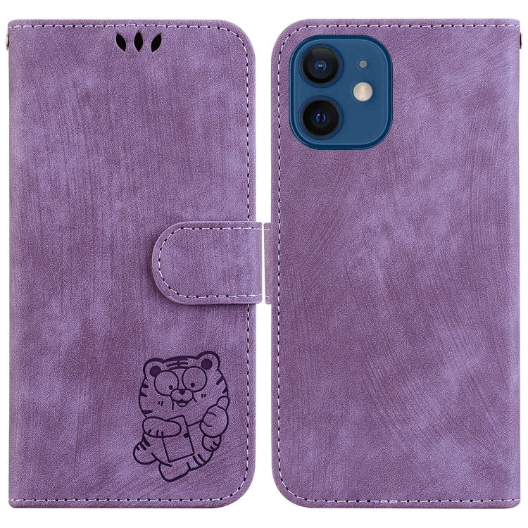 Little Tiger Embossed Leather Phone Case, For iPhone 13, For iPhone 13 mini, For iPhone 12 / 12 Pro, For iPhone 12 Pro Max