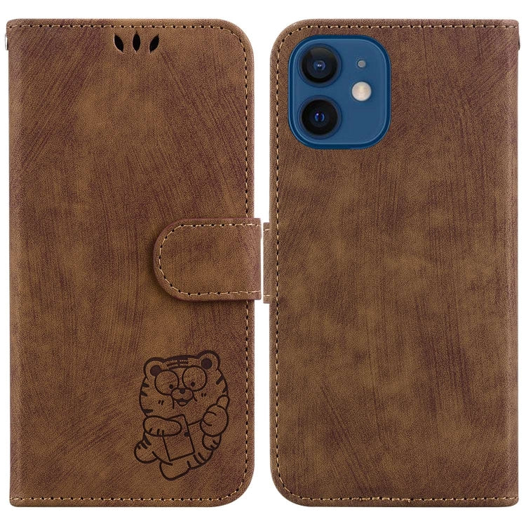 Little Tiger Embossed Leather Phone Case, For iPhone 13, For iPhone 13 mini, For iPhone 12 / 12 Pro, For iPhone 12 Pro Max