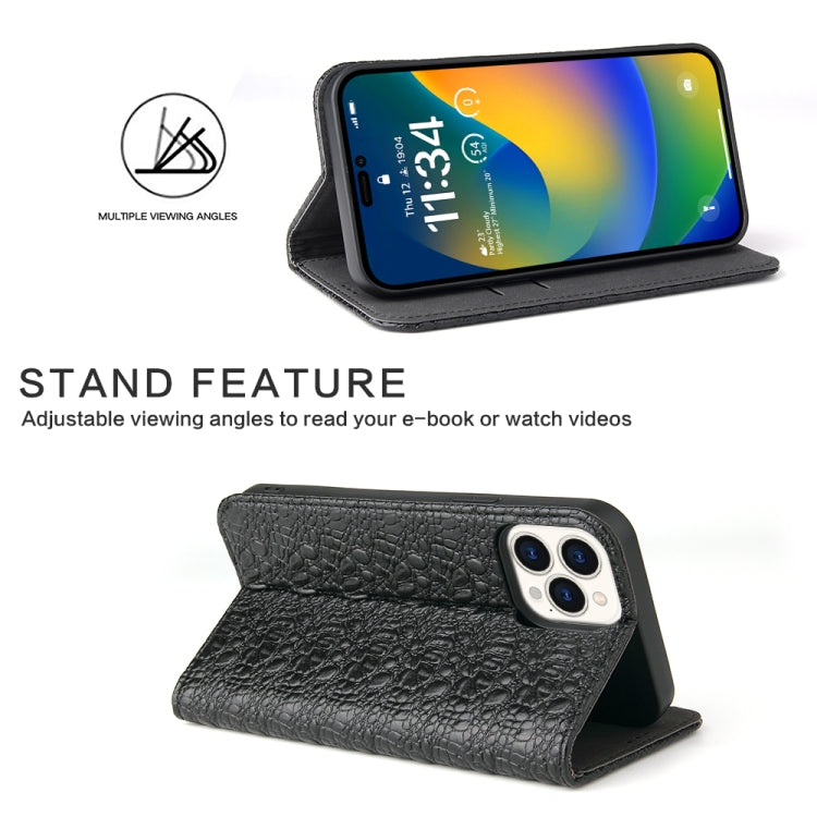 Fierre Shann Crocodile Texture Magnetic Genuine Leather Phone Case, For iPhone 14 Pro Max