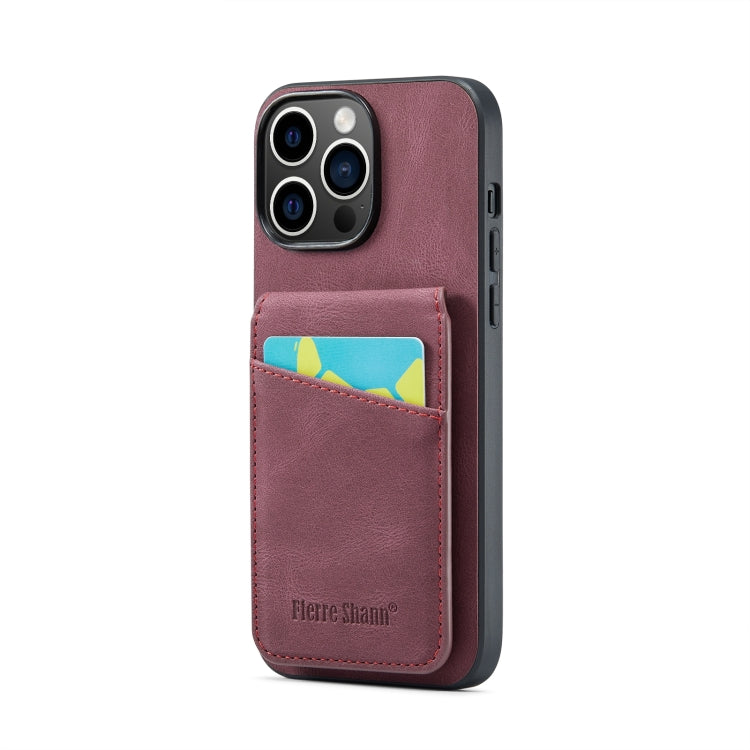 Fierre Shann Crazy Horse Card Holder Back Cover PU Phone Case, For iPhone 15 Pro Max, For iPhone 15 Pro, For iPhone 15 Plus, For iPhone 15
