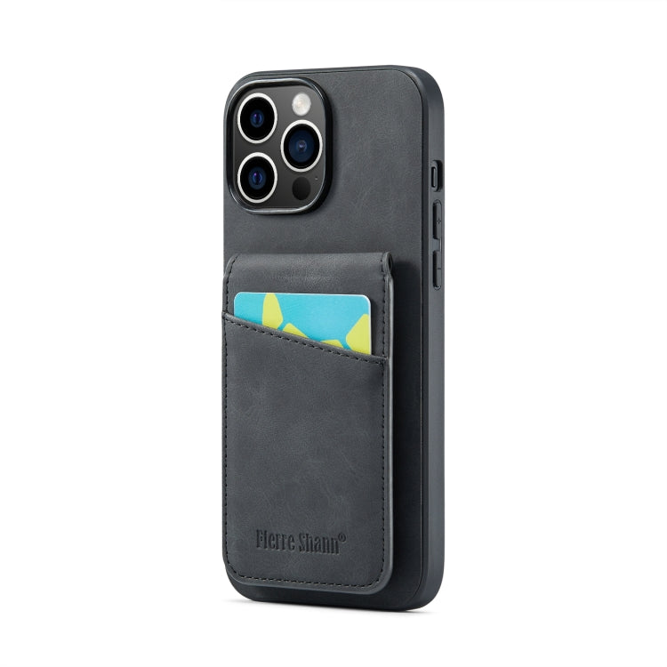 Fierre Shann Crazy Horse Card Holder Back Cover PU Phone Case, For iPhone 15 Pro Max, For iPhone 15 Pro, For iPhone 15 Plus, For iPhone 15
