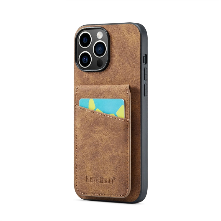 Fierre Shann Crazy Horse Card Holder Back Cover PU Phone Case, For iPhone 15 Pro Max, For iPhone 15 Pro, For iPhone 15 Plus, For iPhone 15