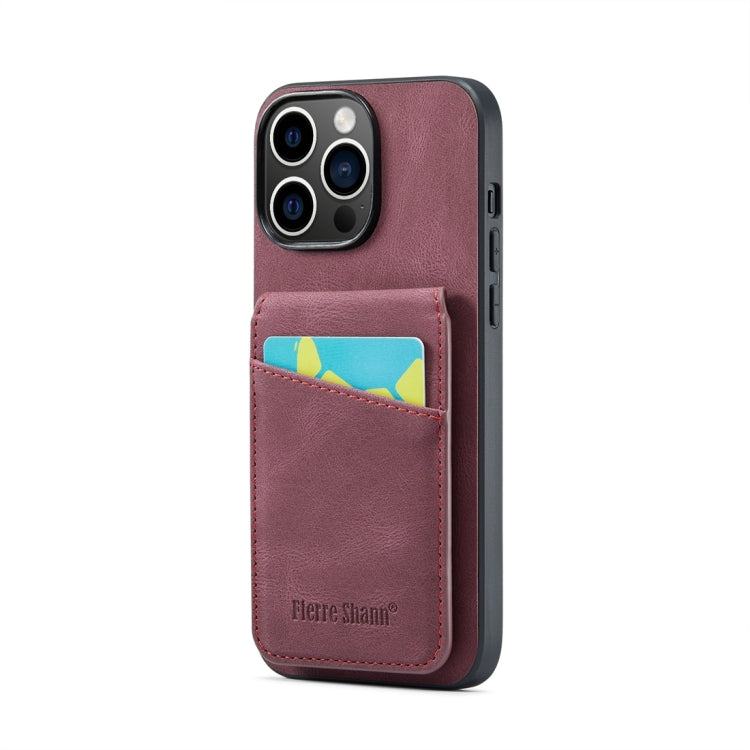 Fierre Shann Crazy Horse Card Holder Back Cover PU Phone Case, For iPhone 15 Pro Max, For iPhone 15 Pro, For iPhone 15 Plus, For iPhone 15