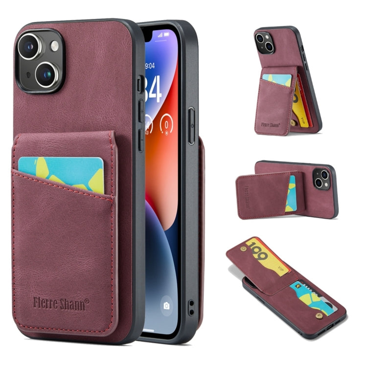 Fierre Shann Crazy Horse Card Holder Back Cover PU Phone Case, For iPhone 15 Pro Max, For iPhone 15 Pro, For iPhone 15 Plus, For iPhone 15