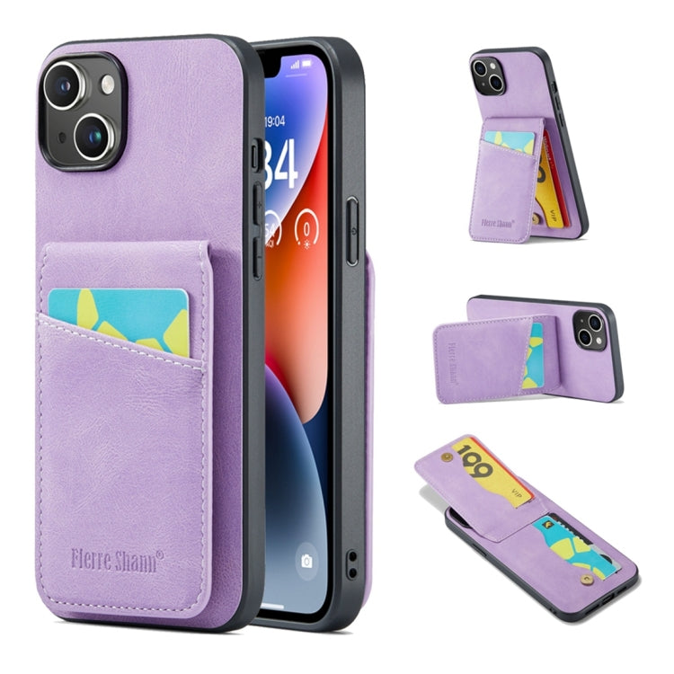 Fierre Shann Crazy Horse Card Holder Back Cover PU Phone Case, For iPhone 15 Pro Max, For iPhone 15 Pro, For iPhone 15 Plus, For iPhone 15