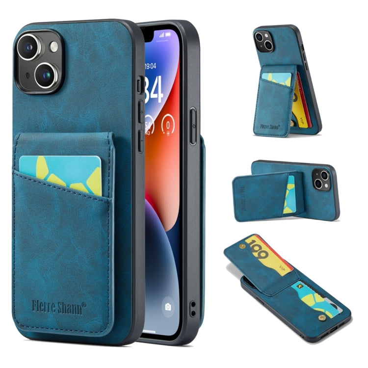 Fierre Shann Crazy Horse Card Holder Back Cover PU Phone Case, For iPhone 15 Pro Max, For iPhone 15 Pro, For iPhone 15 Plus, For iPhone 15