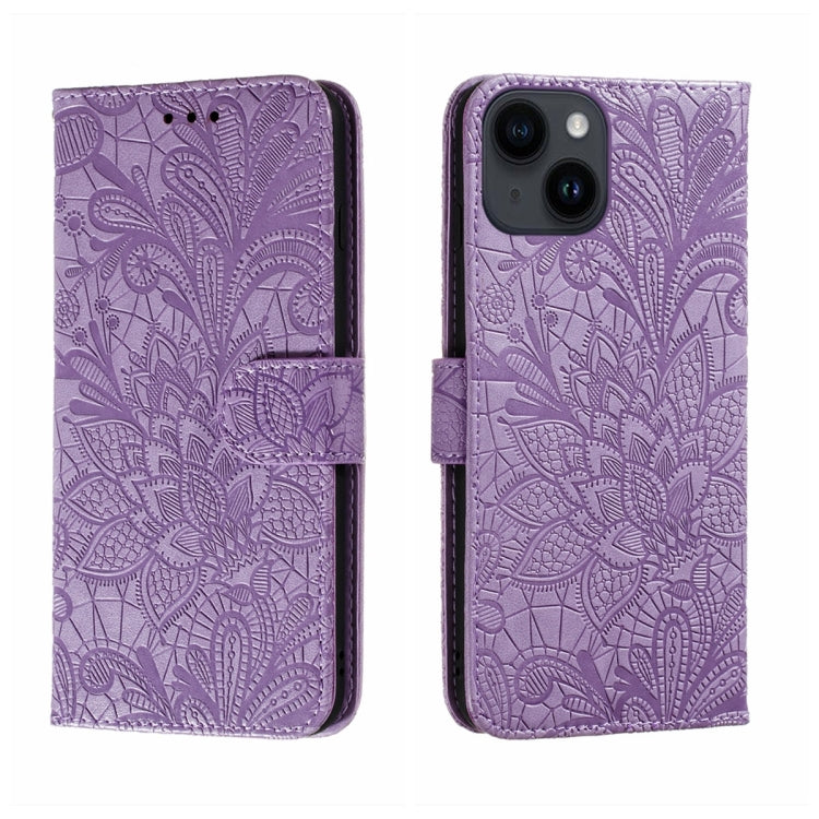 Lace Flower Embossing Flip Leather Phone Case, For iPhone 15