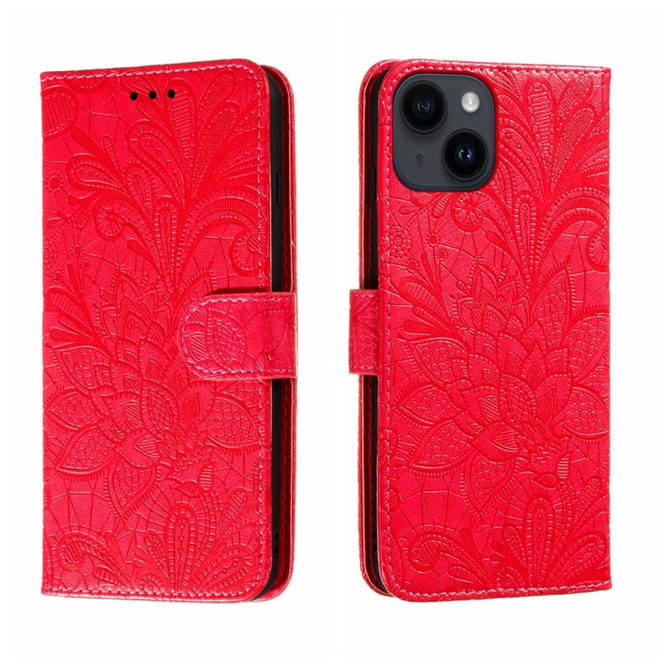 Lace Flower Embossing Flip Leather Phone Case, For iPhone 15