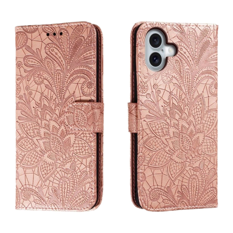 Lace Flower Embossing Flip Leather Phone Case, For iPhone 16e, For iPhone 16 Pro Max, For iPhone 16 Pro, For iPhone 16 Plus