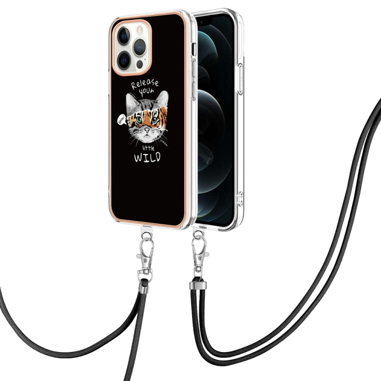 Electroplating Dual-side IMD Phone Case with Lanyard, For iPhone 13, For iPhone 12 / 12 Pro, For iPhone 12 Pro Max