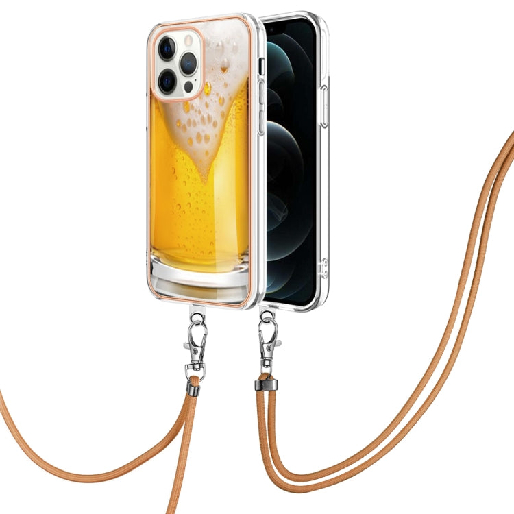 Electroplating Dual-side IMD Phone Case with Lanyard, For iPhone 13, For iPhone 12 / 12 Pro, For iPhone 12 Pro Max