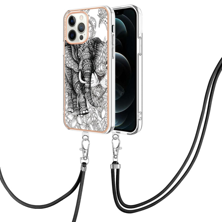 Electroplating Dual-side IMD Phone Case with Lanyard, For iPhone 13, For iPhone 12 / 12 Pro, For iPhone 12 Pro Max