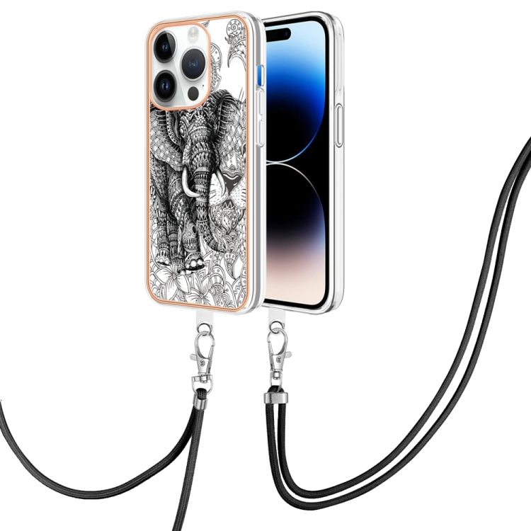 Electroplating Dual-side IMD Phone Case with Lanyard, For iPhone 14, For iPhone 14 Pro, For iPhone 14 Pro Max