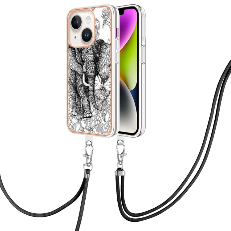 Electroplating Dual-side IMD Phone Case with Lanyard, For iPhone 15 Plus, For iPhone 15, For iPhone 14 Plus