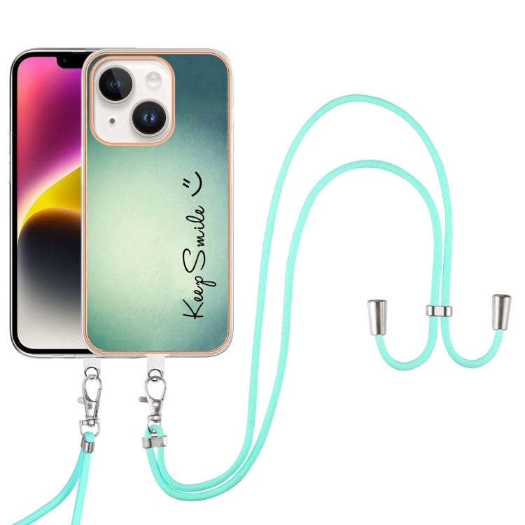 Electroplating Dual-side IMD Phone Case with Lanyard, For iPhone 15 Plus, For iPhone 15, For iPhone 14 Plus