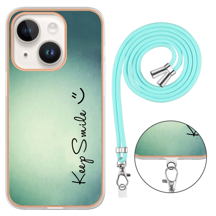 Electroplating Dual-side IMD Phone Case with Lanyard, For iPhone 15 Plus, For iPhone 15, For iPhone 14 Plus