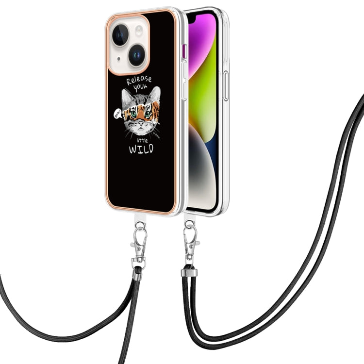 Electroplating Dual-side IMD Phone Case with Lanyard, For iPhone 15 Plus, For iPhone 15, For iPhone 14 Plus