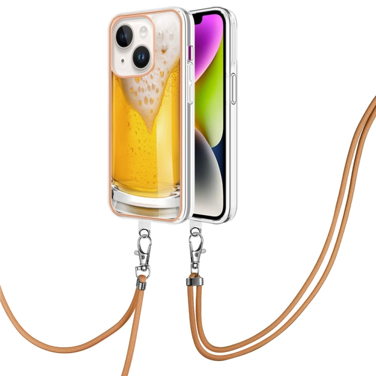 Electroplating Dual-side IMD Phone Case with Lanyard, For iPhone 15 Plus, For iPhone 15, For iPhone 14 Plus