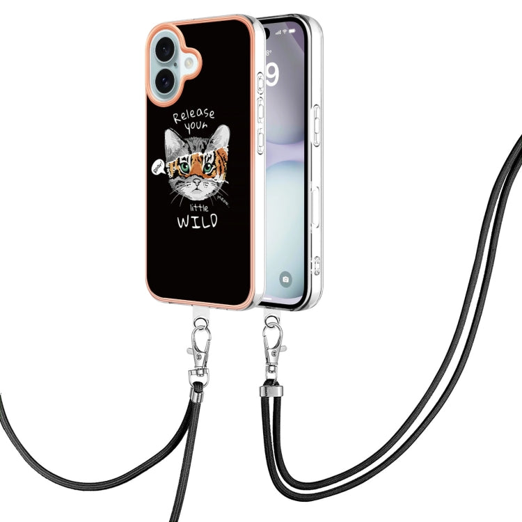 Electroplating Dual-side IMD Phone Case with Lanyard, For iPhone 16, For iPhone 15 Pro Max, For iPhone 15 Pro