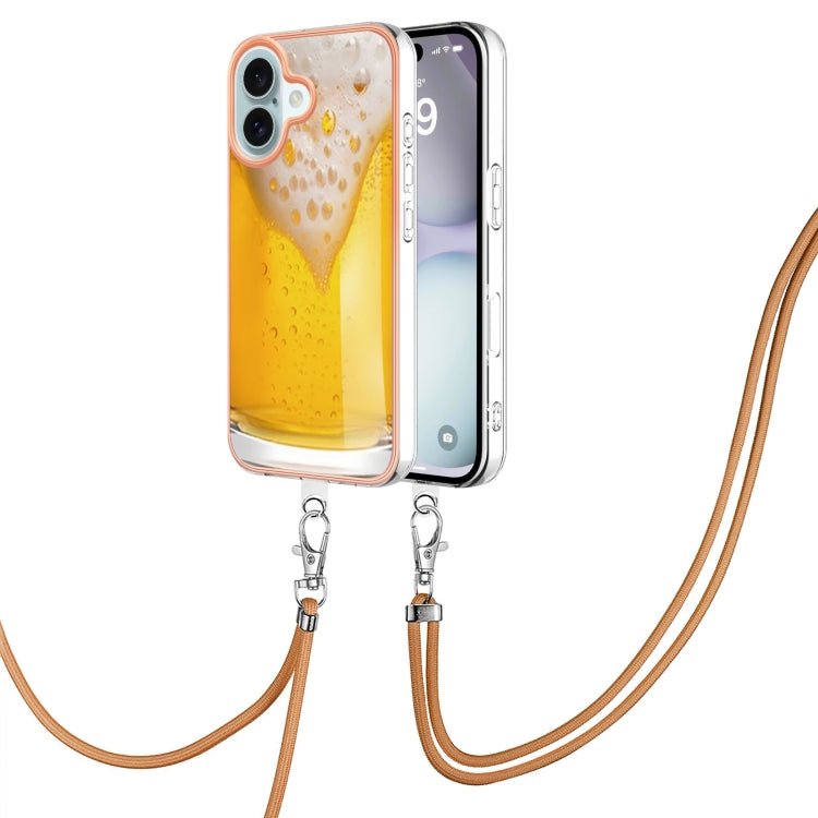 Electroplating Dual-side IMD Phone Case with Lanyard, For iPhone 16, For iPhone 15 Pro Max, For iPhone 15 Pro